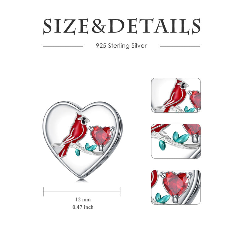 Sterling Silver Red Cardinal Bird Charm Beads