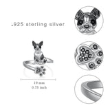 Sterling Silver Black Pug Doberman Boston Terrier Beagle Adjustable Ring