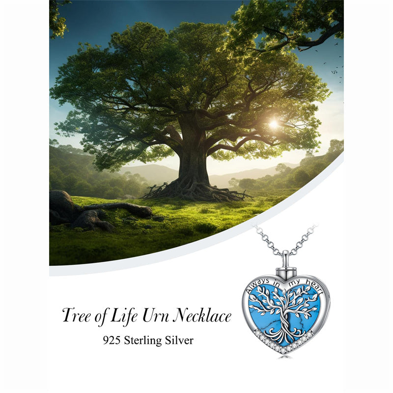 Sterling Silver Tree of Life Urn Necklaces Abalone Opal Shell Cremation Jewelry for Ashes