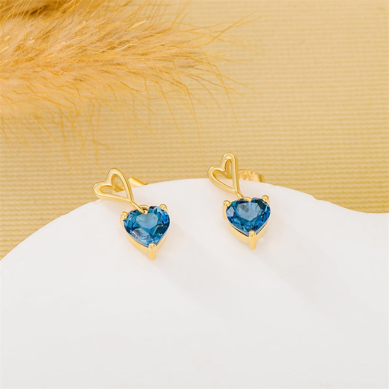 14K Gold Natural London Blue Topaz Stud Earrings