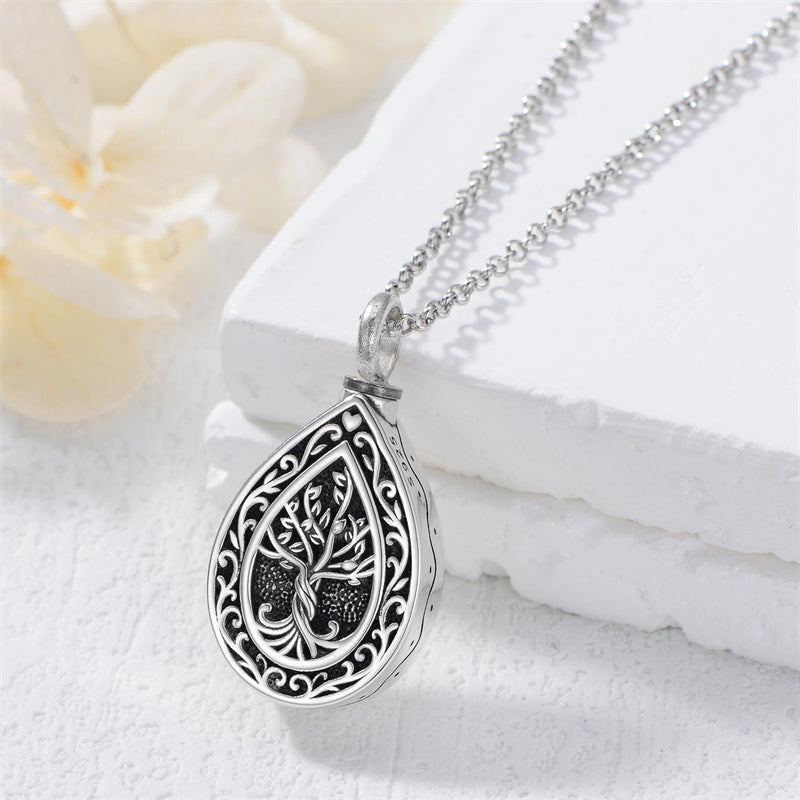 Sterling Silver Personalized Engraved Tree of Life Urn Necklace for Ashes