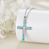 Sterling Silver Abalone Shell Turquoise Origami Cross Pendant Necklace