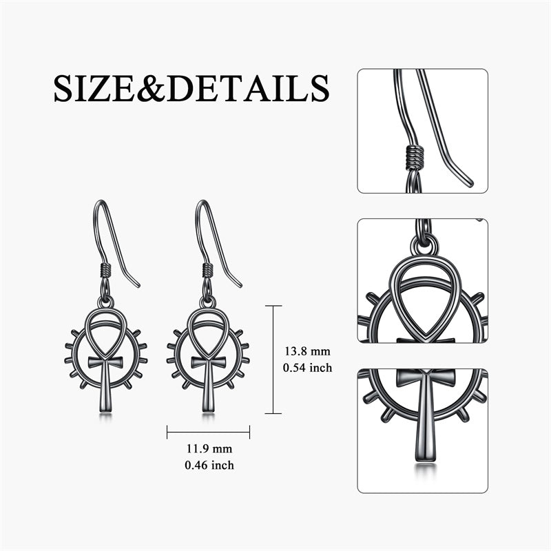 Sterling Silver Medieval Sword Dangle Cross Knives  Ankh Drop Earrings