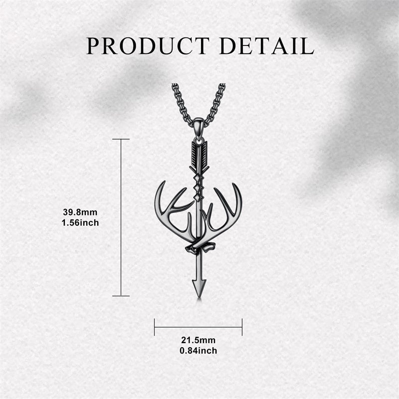 Sterling Silver Cross Deer Antler Fish Hook Hunting Pendant Necklace for Men