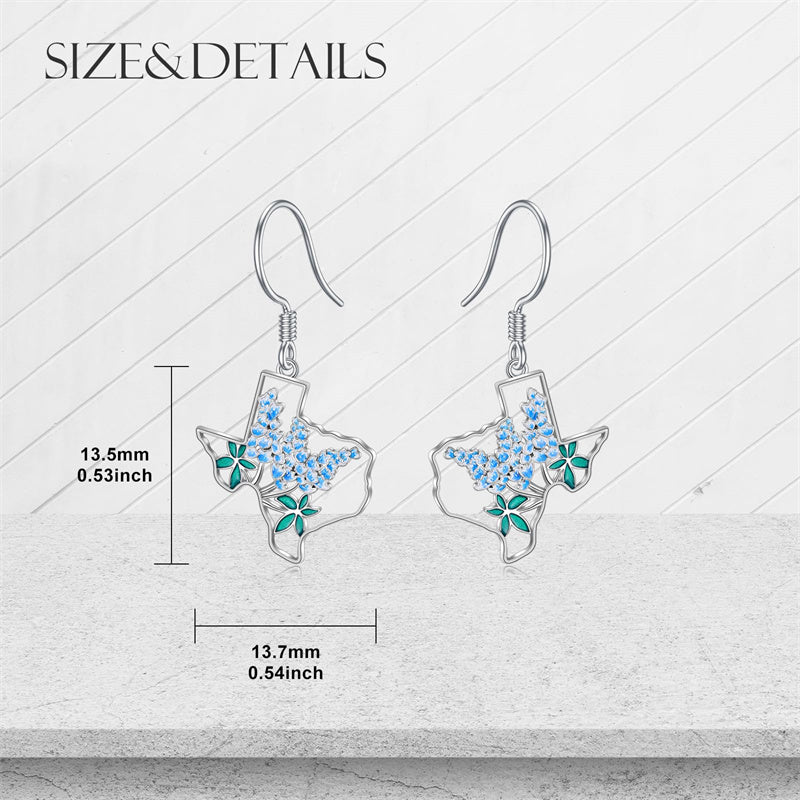 Sterling Silver Texas State Map Flag Dangle Earrings