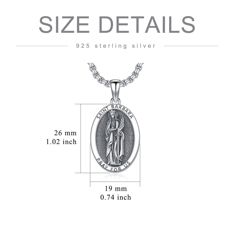 Sterling Silver Saint Barbara Goddess Amulet Pendant Necklace