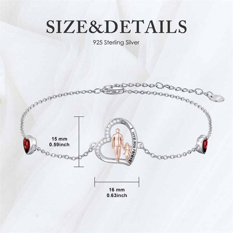 Sterling Silver 12 Birthstones Father Daughter Bracelet Gift for Daughter