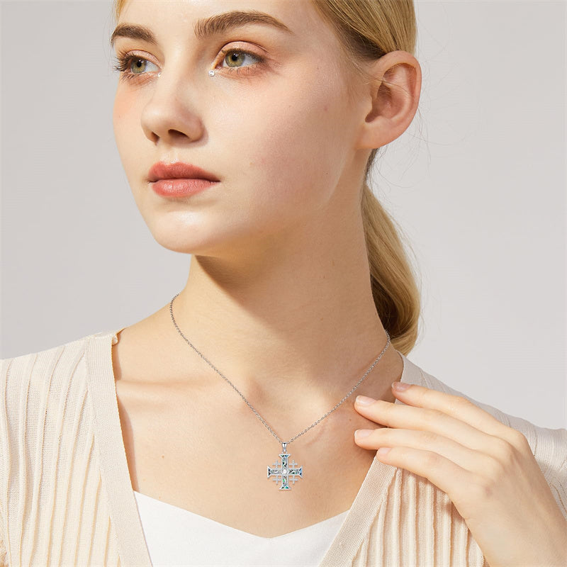 Sterling Silver Jerusalem Cross Pendant Necklace for Men