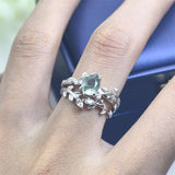 Sterling Silver Pear Kite Round Oval Cut Natural Moss Agate Leaf Engagement Wedding Promise Ring Set