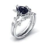 Sterling Silver 10K 14K 18K Gold 1ct Pear Shaped Gemstone Gemstone Engagement Ring Wedding Ring Sets