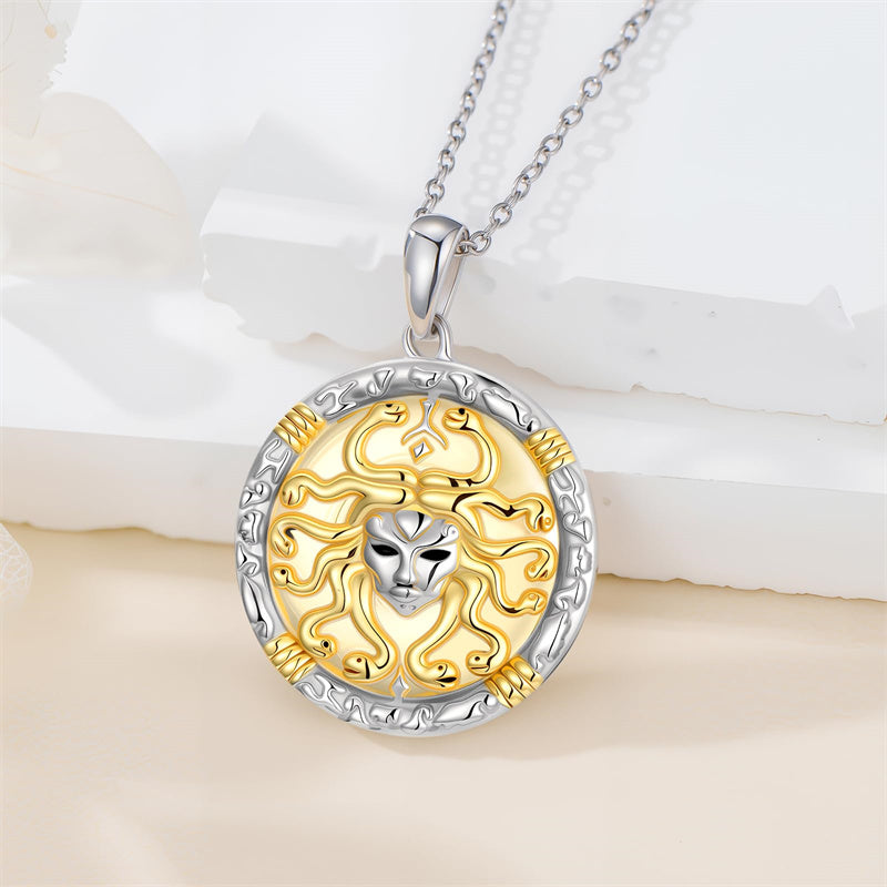 Sterling Silver Medusa Triple Moon Goddess Athena Pendant Necklace for Women