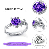 Sterling Silver Round Birthstone  Leaf Promise Ring for Her