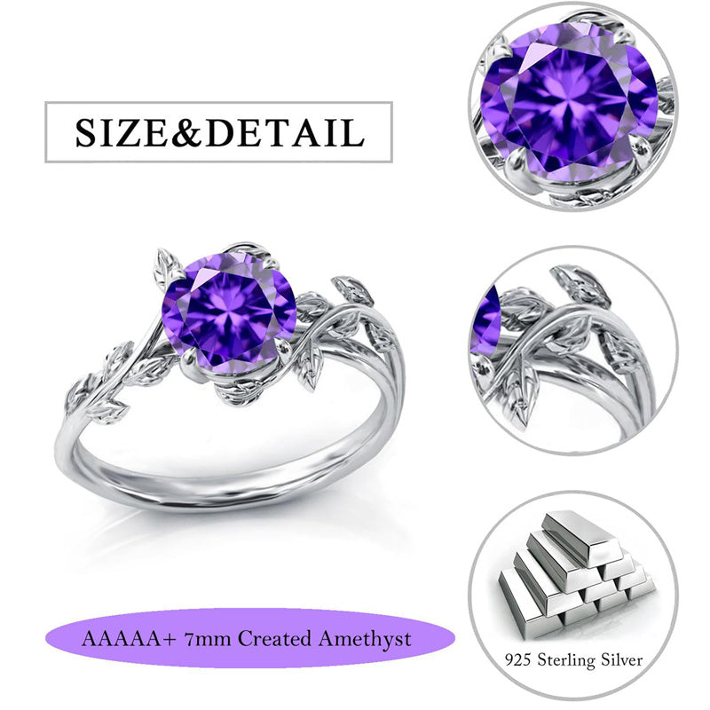 Sterling Silver Round Birthstone  Leaf Promise Ring for Her