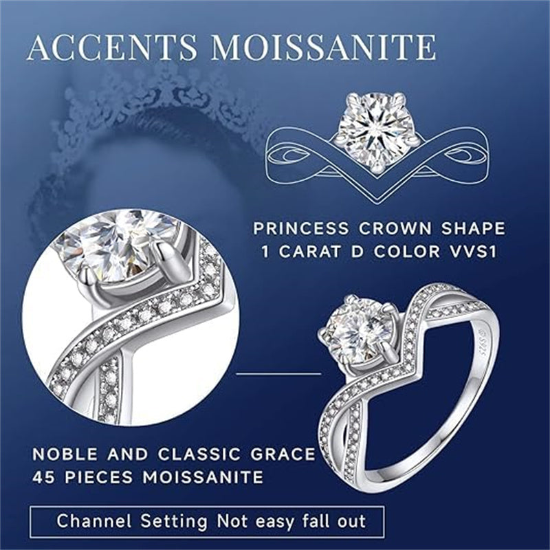Sterling Silver Personalized Engraved Moissanite Engagement Wedding Anniversary Ring