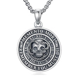 Sterling Silver Memento Mori Gothic Skull Amulet Pendant Necklace for Men