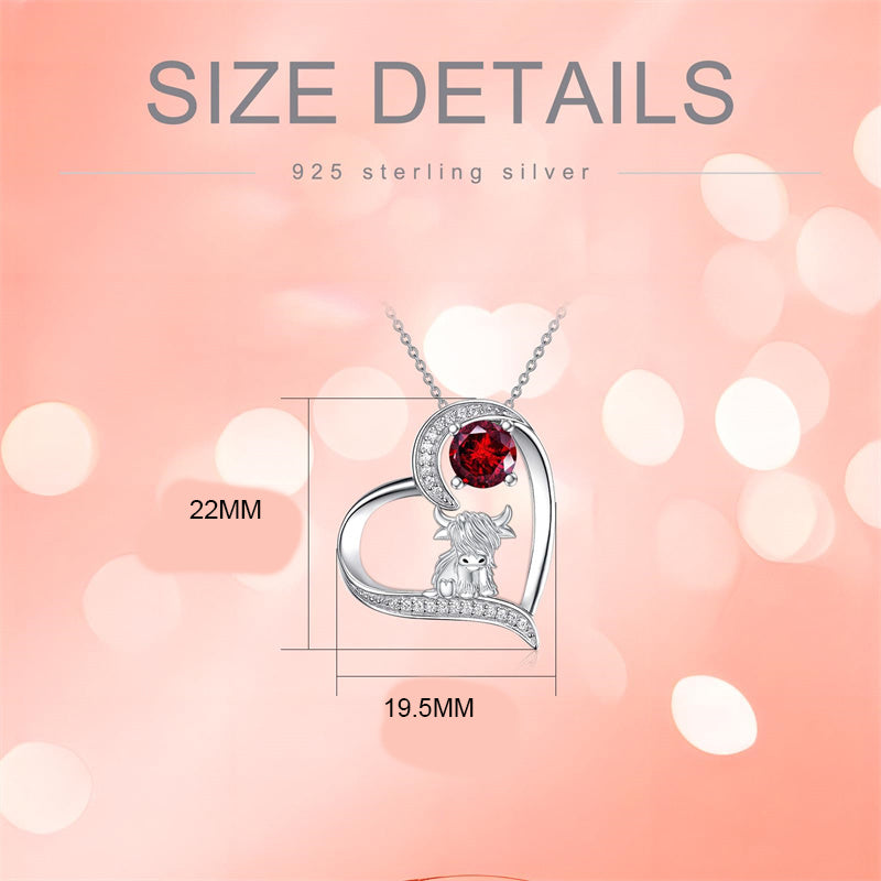 14K Gold 12 Months Birthstone Highland Cow Pendant Necklace