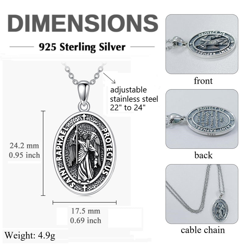 Sterling Silver St Anthony Francis Joseph Peregrine Raphael Sebastian Medal  Protection Pendant Necklace