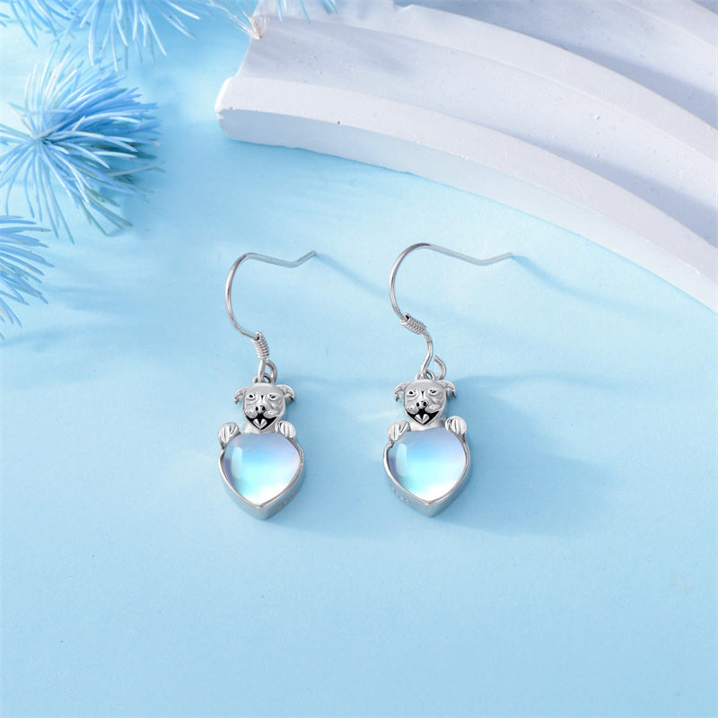 Sterling Silver Pitbull Dangle Earrings