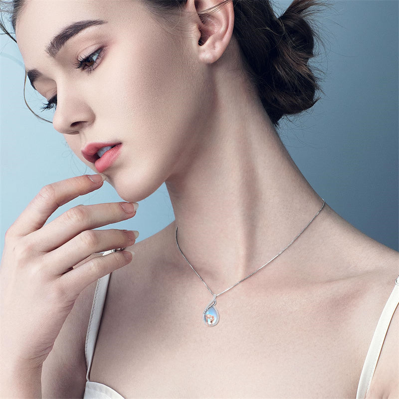 Sterling Silver Moonstone Father-Daughter Pendant Necklace Engraved with I Love You Forever