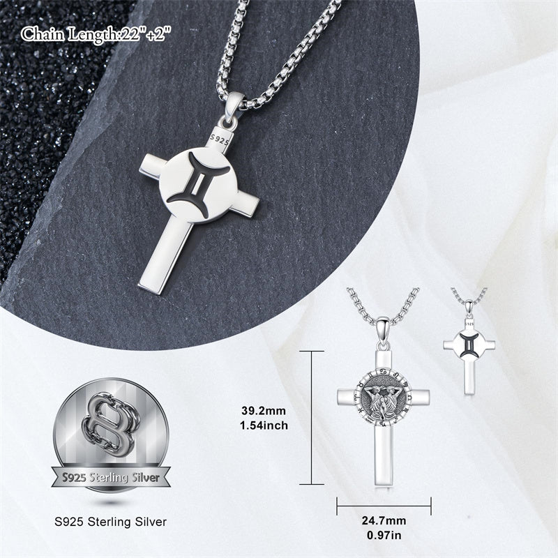 Sterling Silver 12 Constellation Cross Pendant Necklace