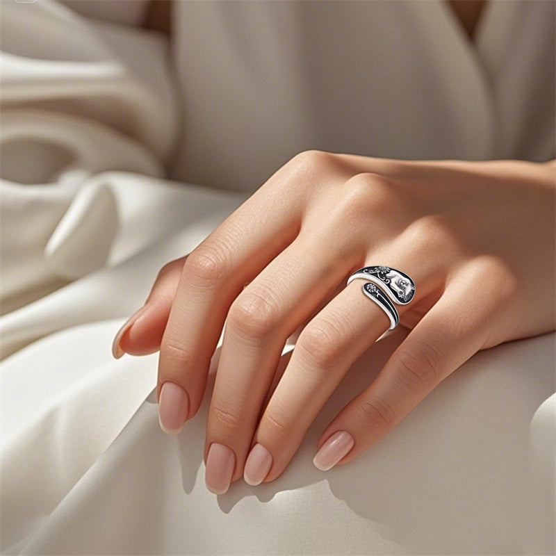 Sterling Silver Cat Adjustable Spoon Ring for Women