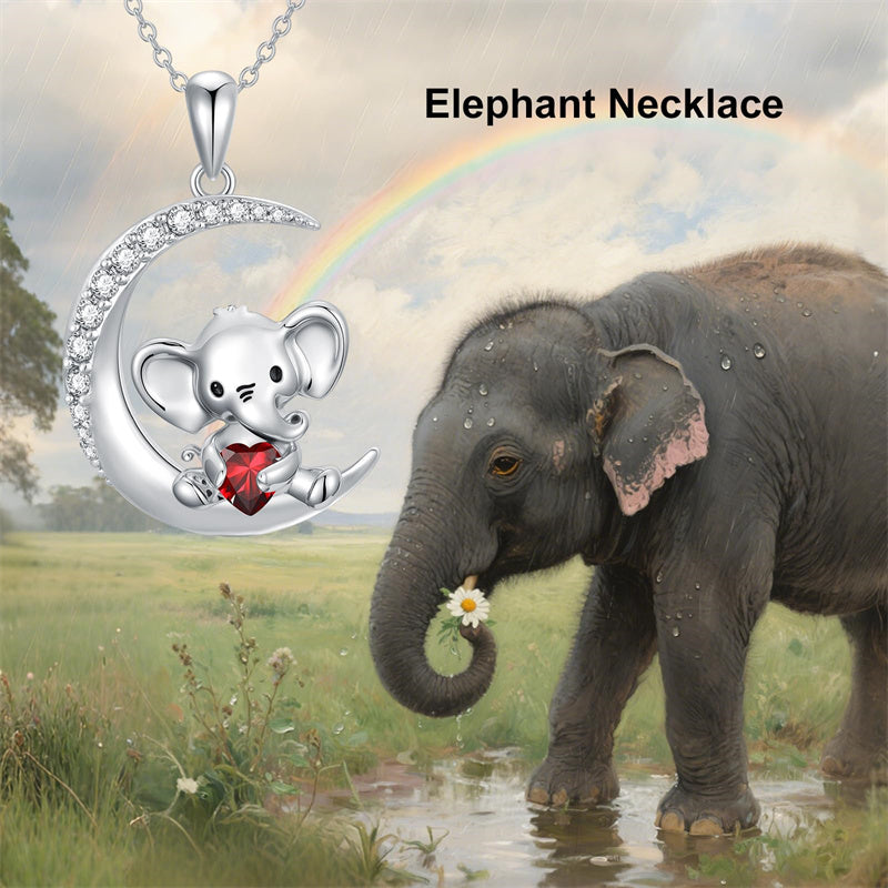 Sterling Silver Birthstone Elephant Pendant Necklace