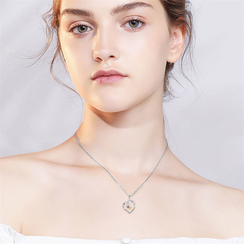 10K 14K 18K Gold Personalized 2 Birthstone Heart Pendant Necklace