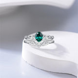 Sterling Silver 10K 14K 18K Gold  Oval Cut Unique Vine Gemstone Wedding Ring Set