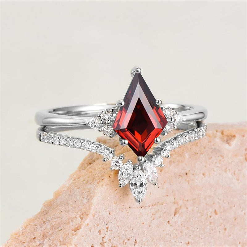Sterling Silver 10K 14K 18K Gold Kite Cut Gemstone Wedding Ring Set