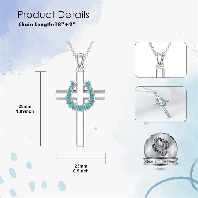Sterling Silver Turquoise Cross Bear Claw Cowboy Boot Pendant Necklace