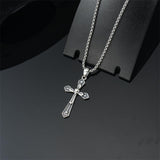 Sterling Silver Cross Christian Pendant Necklace for Men