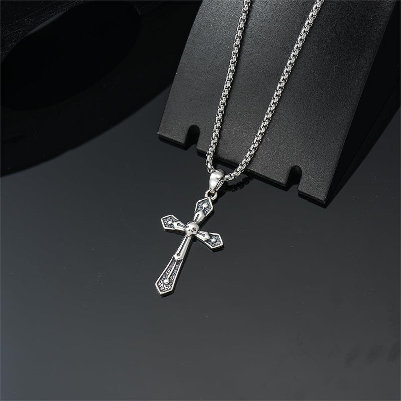 Sterling Silver Cross Christian Pendant Necklace for Men