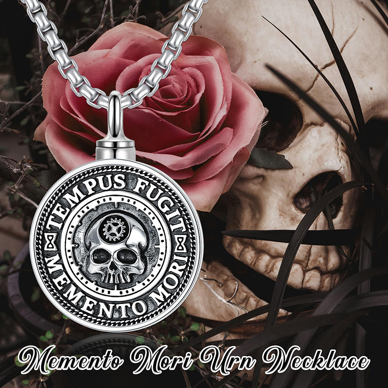Sterling Silver Memento Mori& Gothic Skull Urn Necklace For Ashes