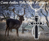 Sterling Silver Fish Hook Cross Pendant Necklace for Men