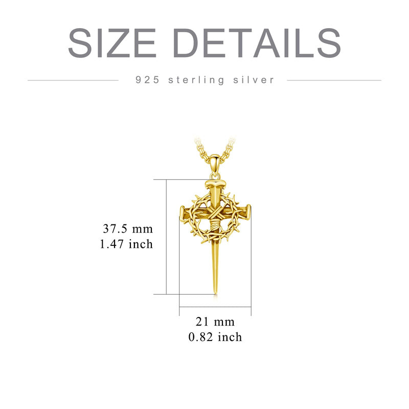 Sterling Silver Crown of Thorn Three Nail Cross Pendant Necklace