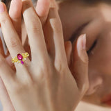 Sterling Silver 10K 14K 18K Gold Pear Cut Gemstone Leaf  Engagement Ring Set