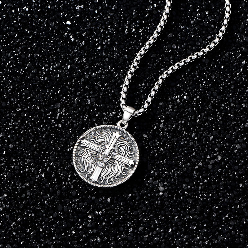 Sterling Silver Faith Bible Lion Pendant Necklace for Men