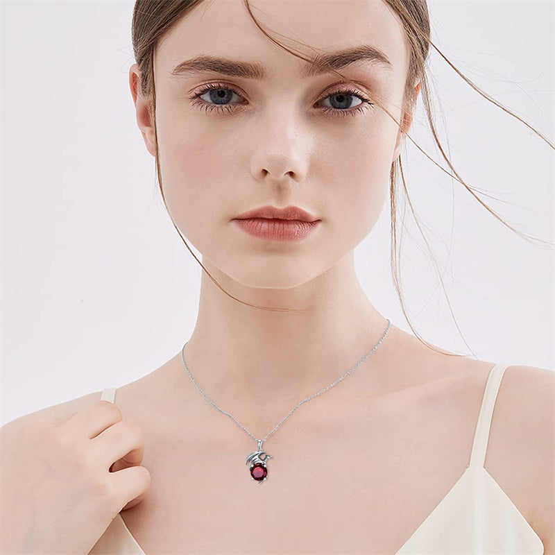 Sterling Silver Birthstone Dragon Pendant Necklace