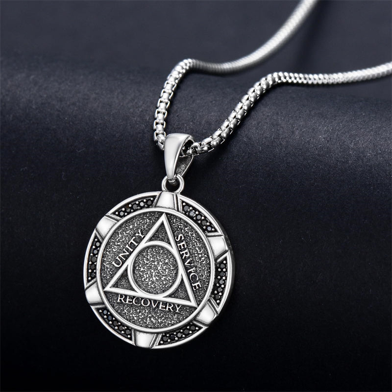 Sterling Silver AA Sobriety Alcoholics Anonymous  Pendant Necklace for Men