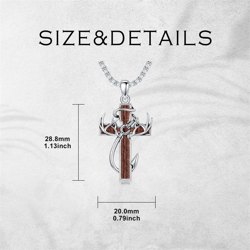 Sterling Silver Fish Hook Cross Pendant Necklace for Men