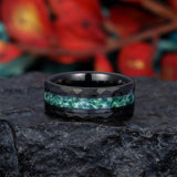 Sterling Silver Moss Agate Personalized Engraved Men's Wedding Ring