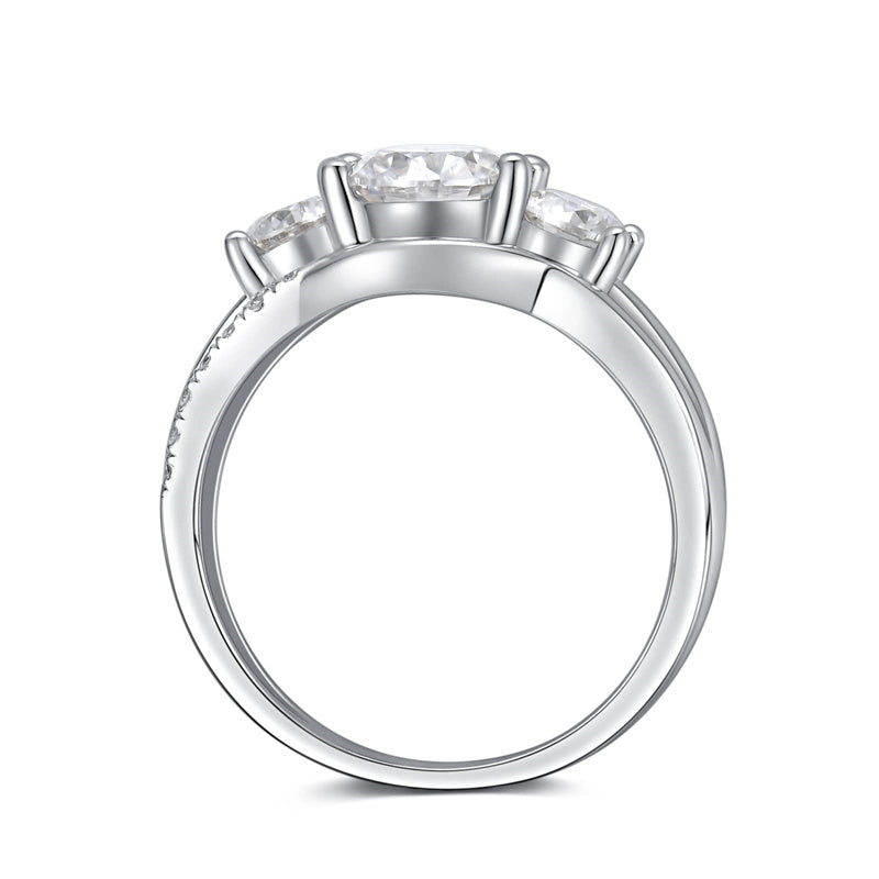 Sterling Silver 1CT 3 Stone Moissanite Engagement Ring