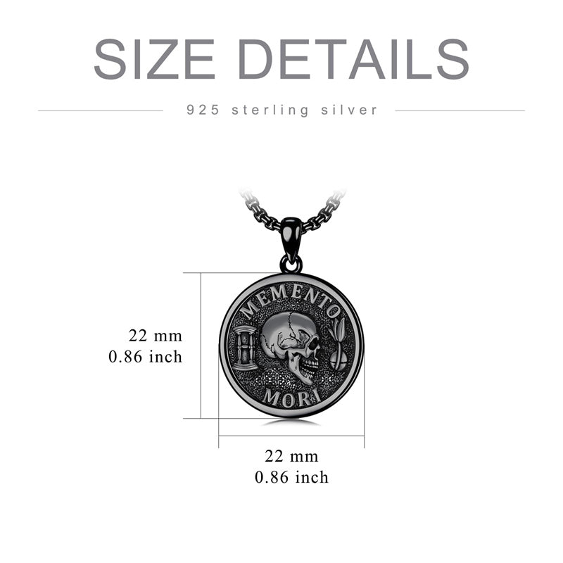 Sterling Silver Memento Mori Skull Pendant Necklace