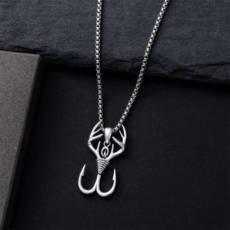 Sterling Silver Antler Pendant Necklace for Men
