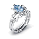 Sterling Silver 10K 14K 18K Gold 1ct Pear Shaped Gemstone Gemstone Engagement Ring Wedding Ring Sets