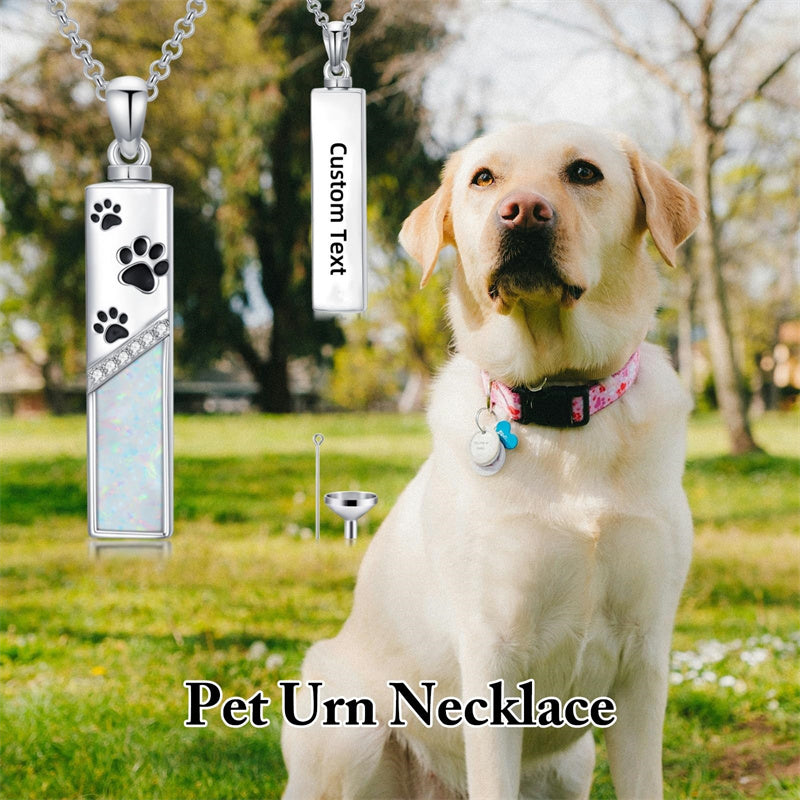 Sterling Silver  Opal Personalized Engraved Bar Pet  Butterfly Dragonfly Tree of Life  Urn Necklace for Ashes