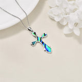 Sterling Silver Abalone Shell Turquoise Origami Cross Pendant Necklace