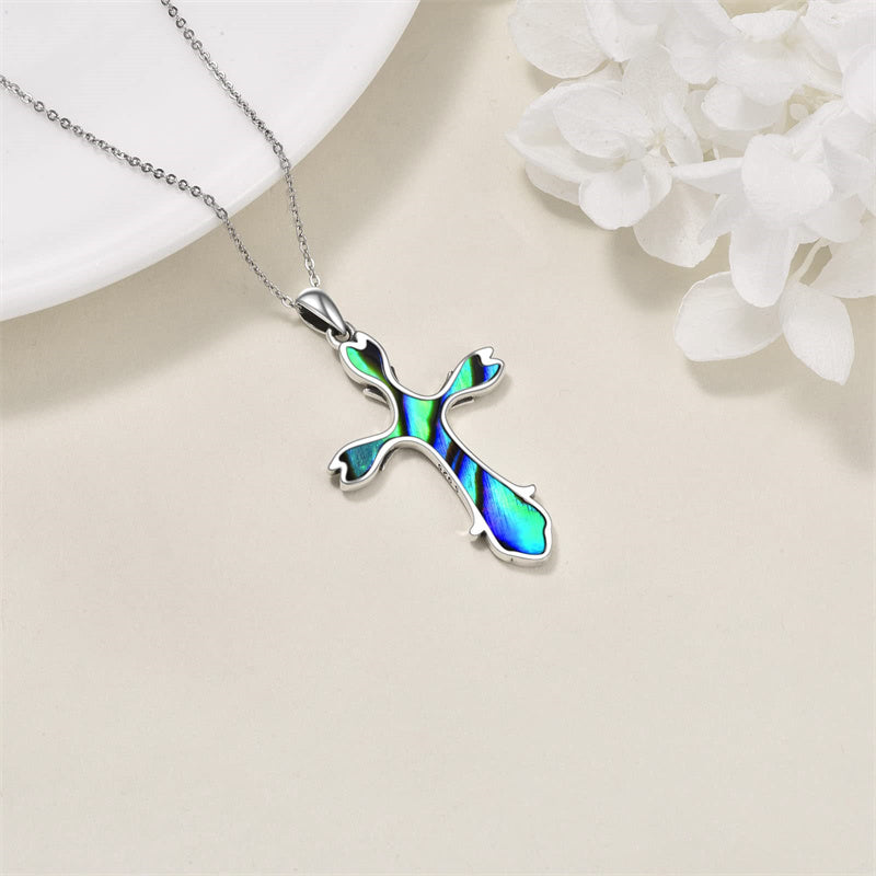 Sterling Silver Abalone Shell Turquoise Origami Cross Pendant Necklace