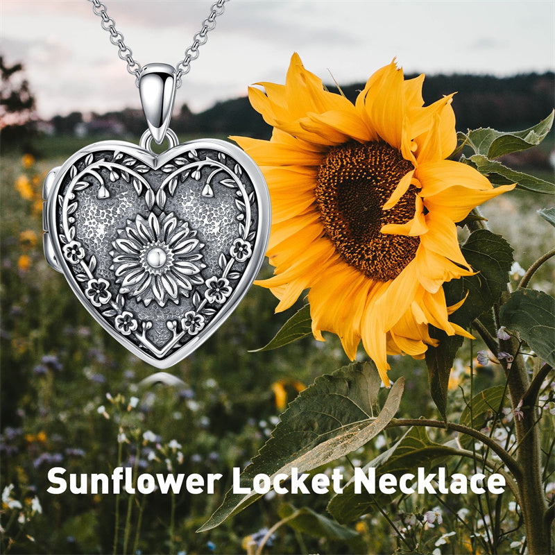 Sterling Silver Personalized Photo Heart Sunflower Pendant Necklace