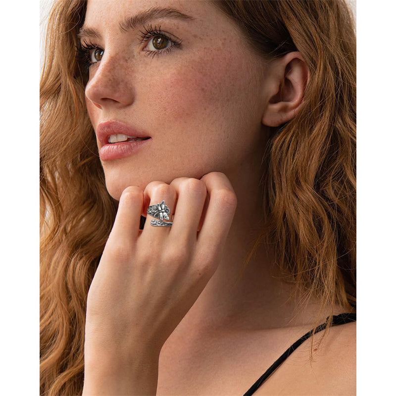 Sterling Silver White Turquoise Dragonfly Spoon Ring and Dragonfly Sunflower Stud Earrings